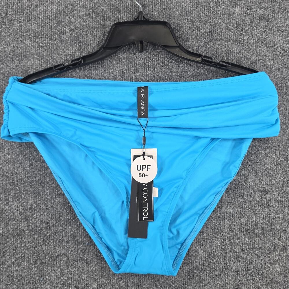 La Blanca Women's Size 14 Turquoise Blue Shirred Foldover Bikini Bottom UPF 50+